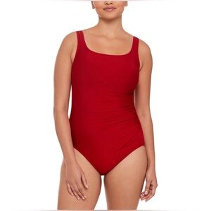 Miradonna By Miraclesuit One Piece Swimsuit 14 Plus Size Red Tummy Control NEW